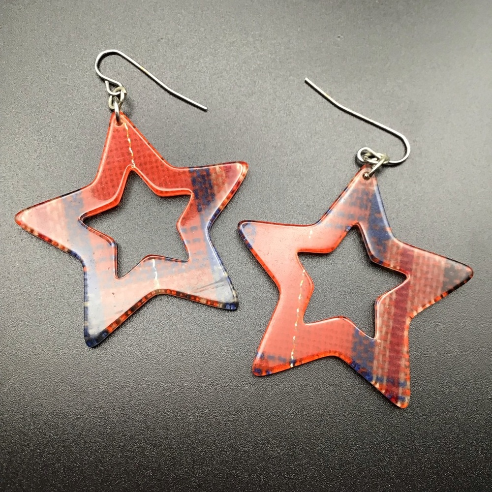 Plaid Orange Star Earrings